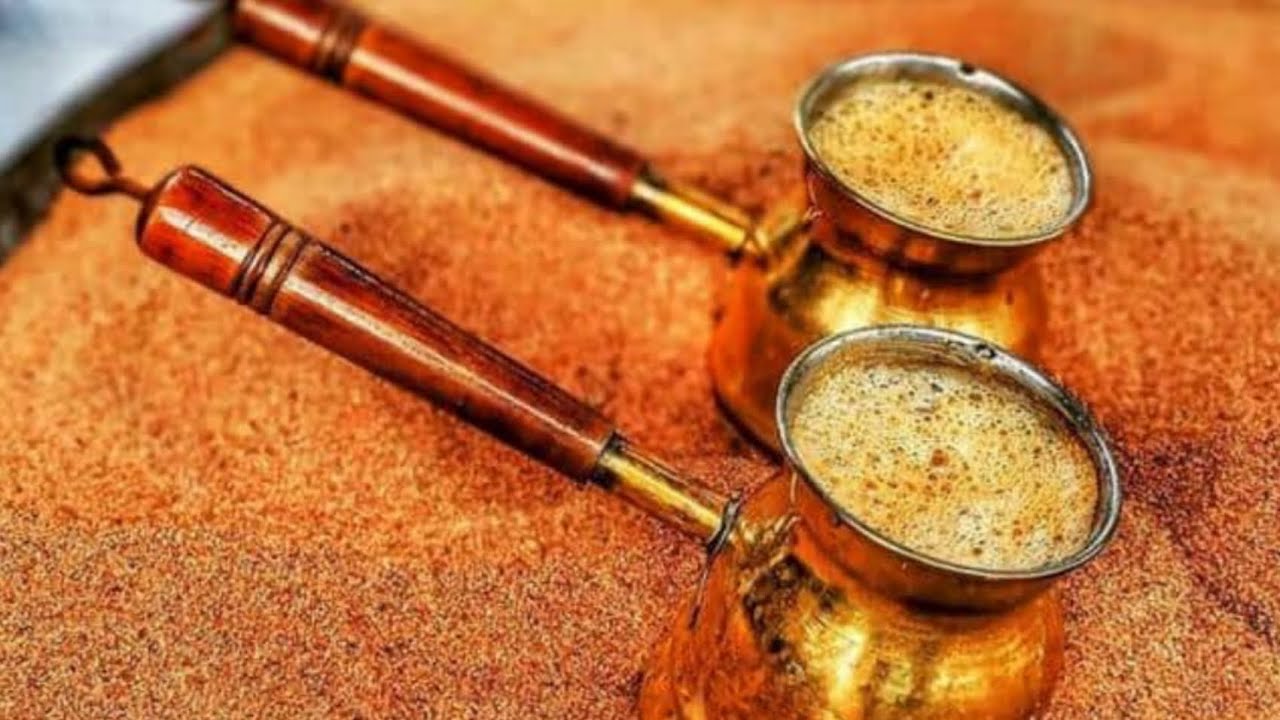Mud coffee on sand , Turkish style coffee #coffeelover #hotcoffee #hotdrink #sandcoffee #streetfood
