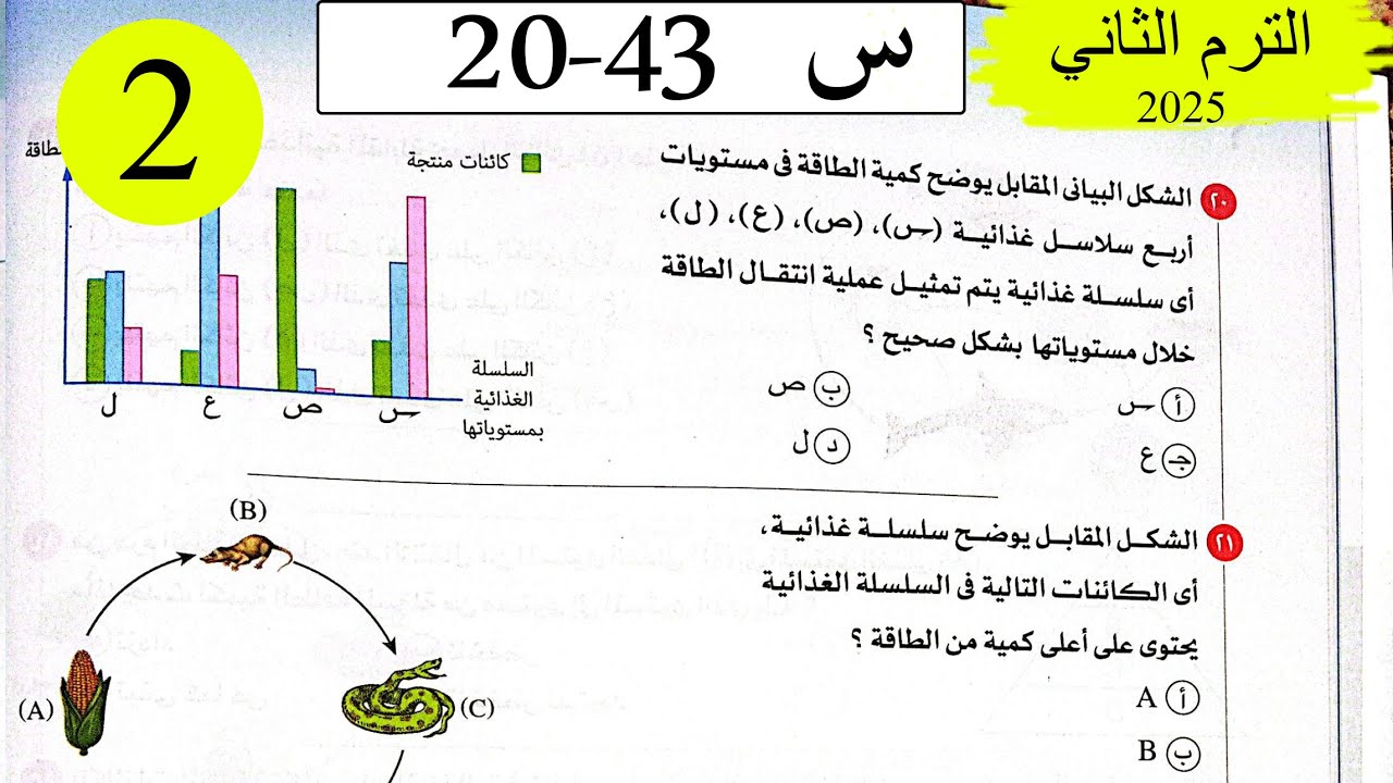 العلوم المتكاملة - حل انتقال الطاقة فى النظام البيئي - الاختيار2 - كتاب الامتحان 2025
