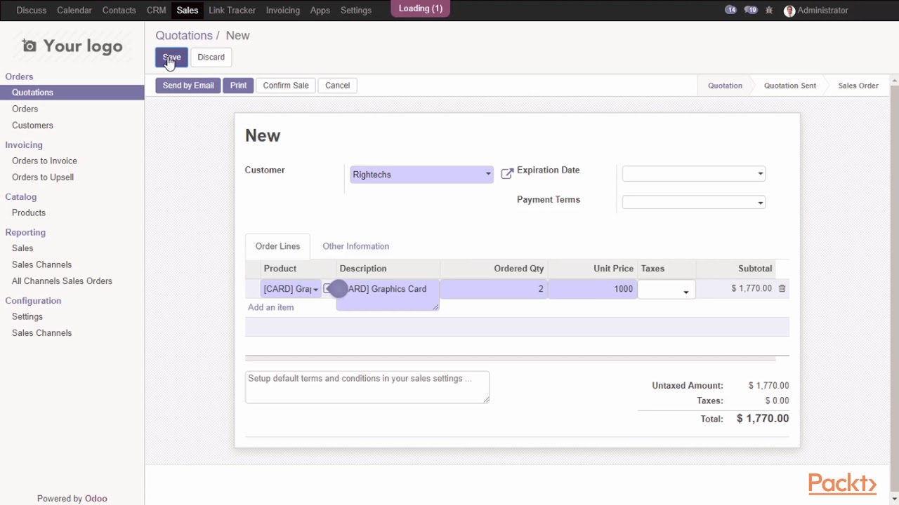 Odoo 11 for Business : Creating and Sending a Quotation to Your Customer | packtpub.com