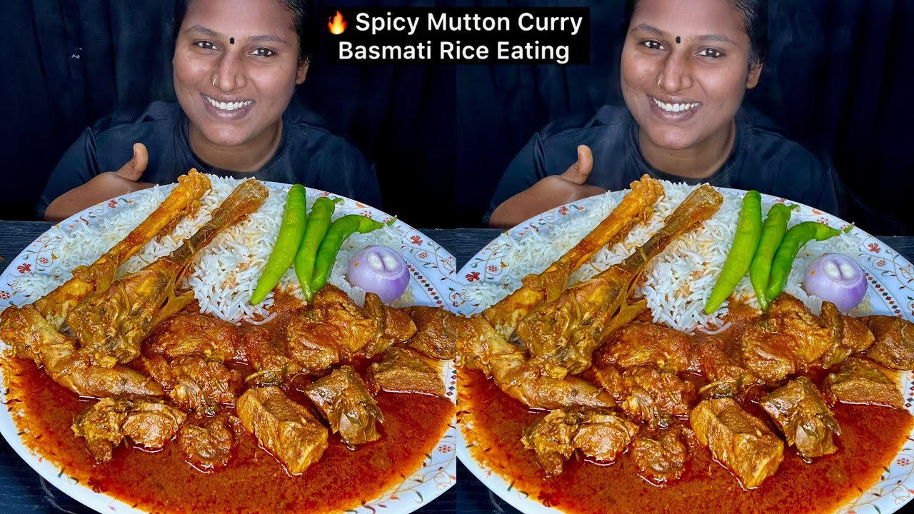 Spicy Mutton Curry, Basmati Rice Eating Challenge | Video 220