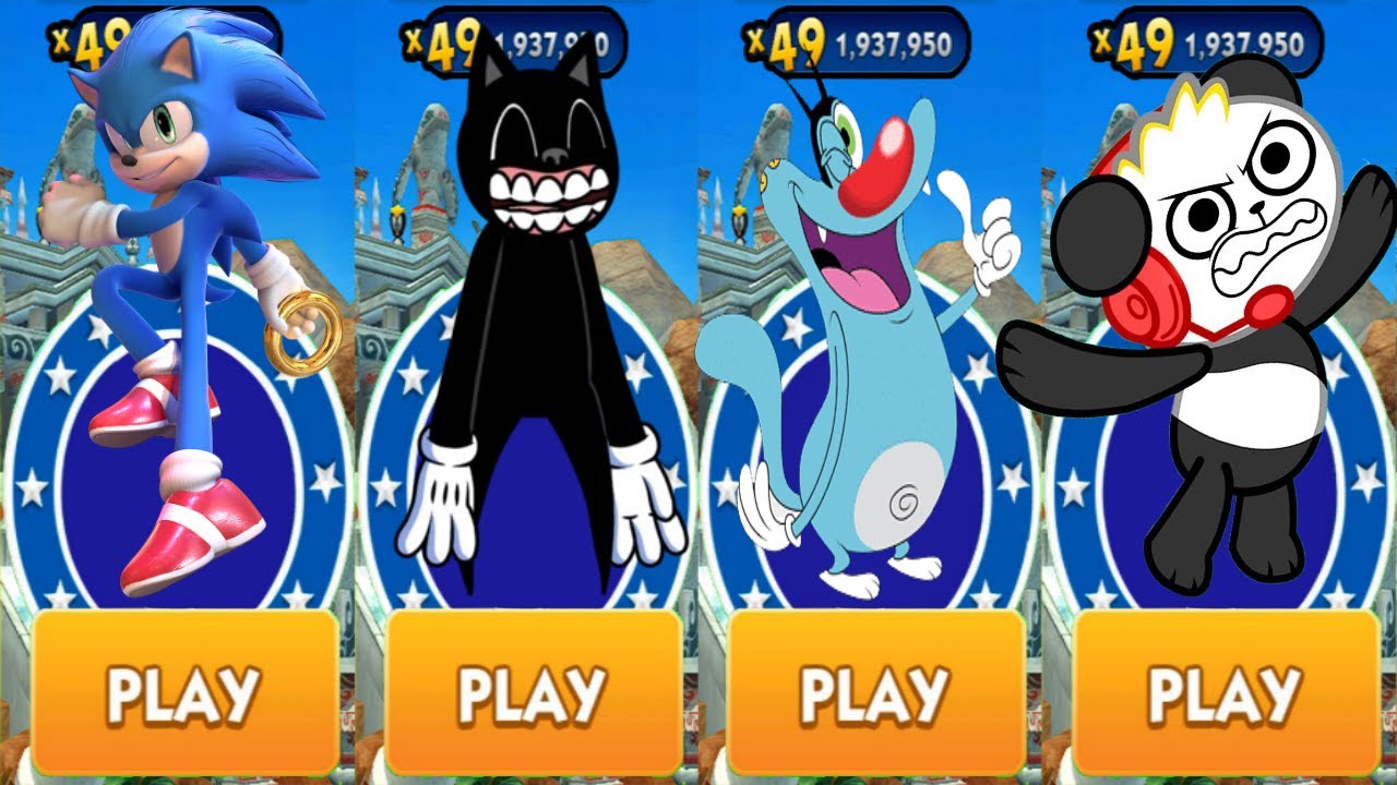Sonic Dash vs Cartoon Cat Runner vs Oggy and the Cockroaches Run vs Combo Panda Run - All Characters