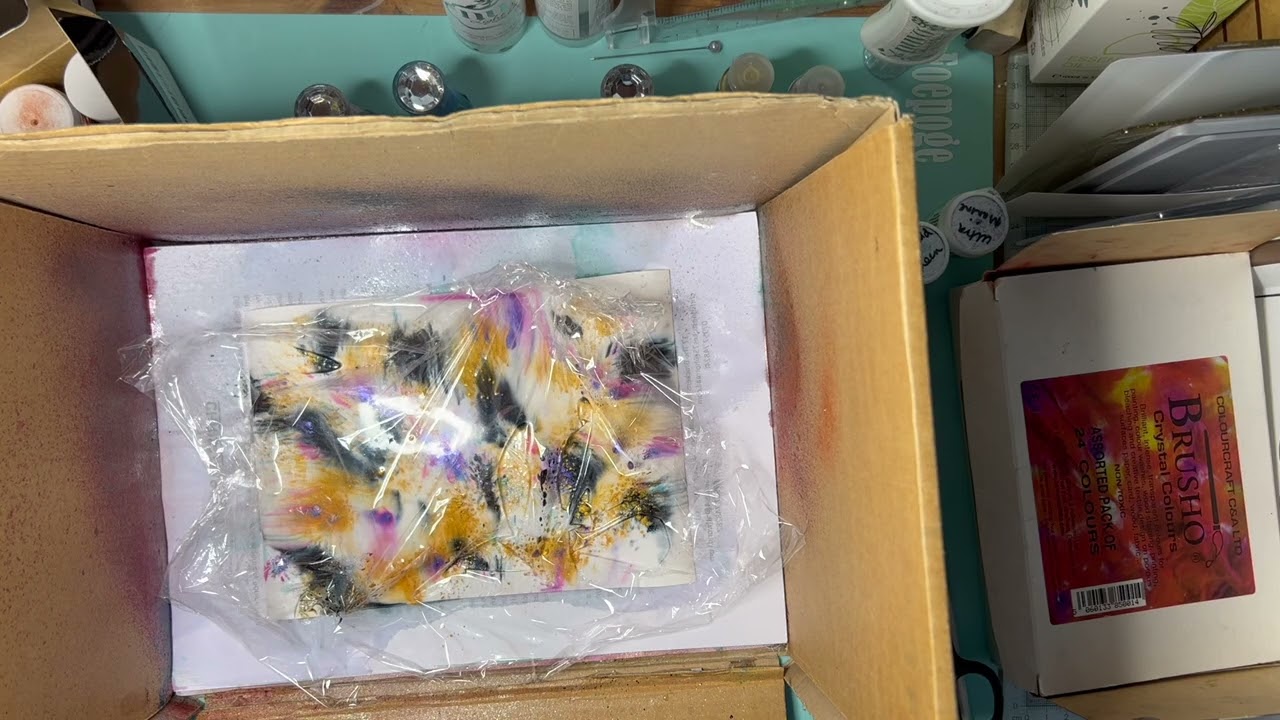 Pigment powders, Spray Starch and cling wrap backgrounds