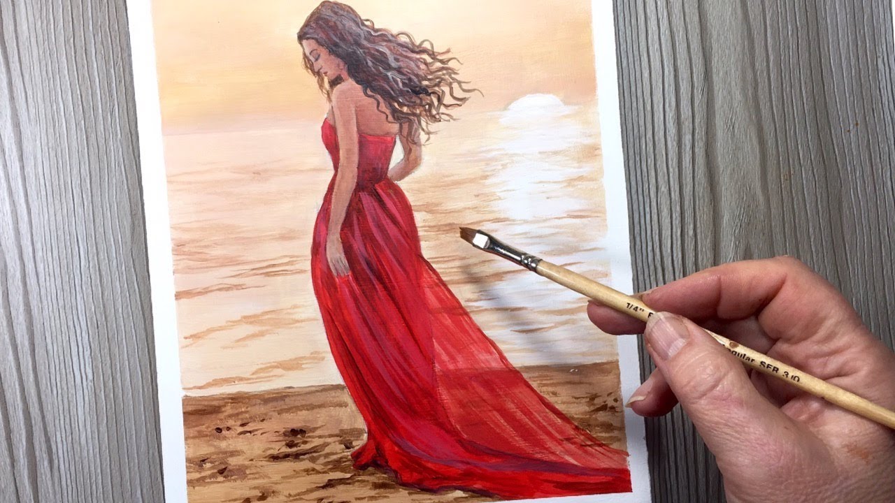 LADY IN RED / Acrylic Painting / How To Step By Step