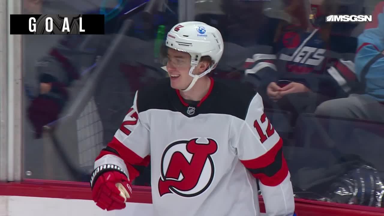 Cody Glass scores a goal against the Winnipeg Jets