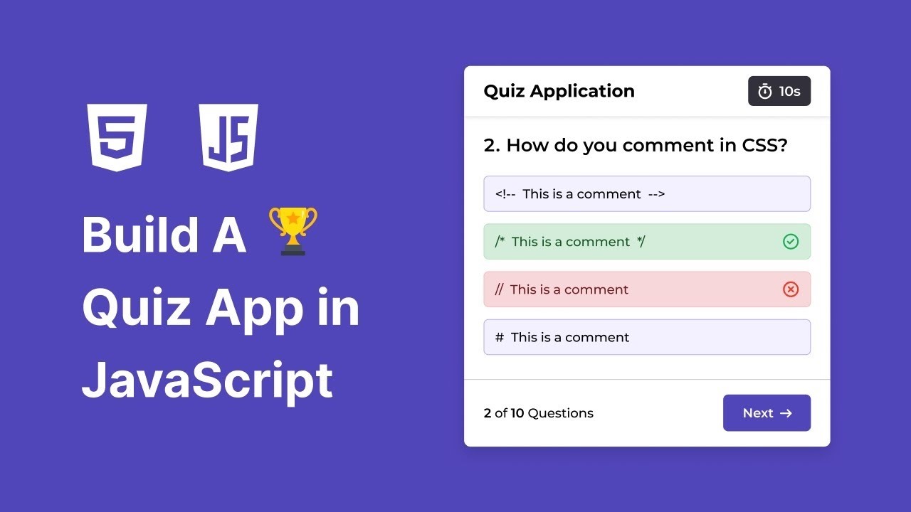 Build a Quiz App with HTML, CSS & JavaScript  #javascript #js #trending  #webdesign