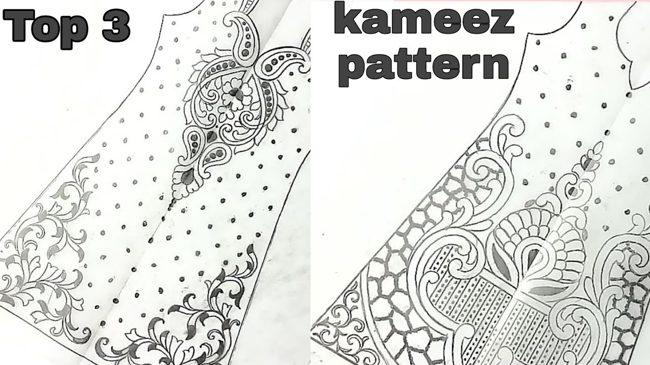 Top 3 dress design drawing/hand embroidery designs for dresses.