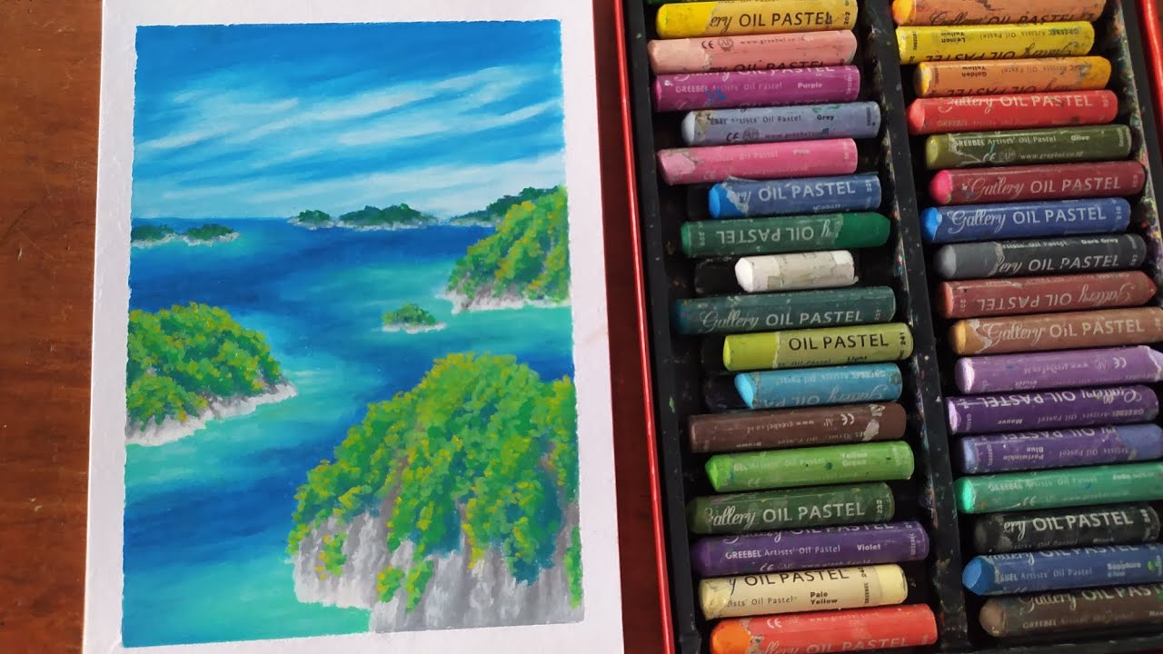 Beautifull sea | Oil pastel drawings | Menggambar pemandangan laut yang indah dan aesthetic 
