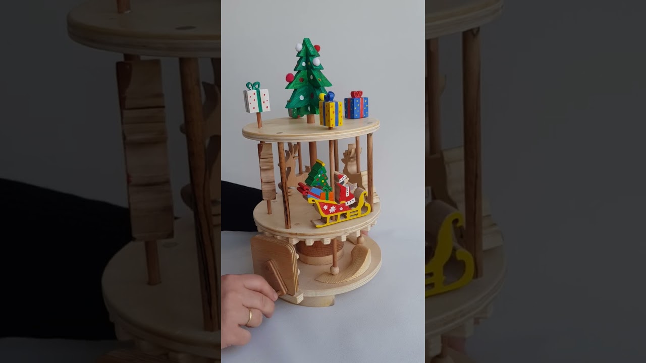 Wooden Christmas Carousel Automata Toy  #shorts #woodworking #automata