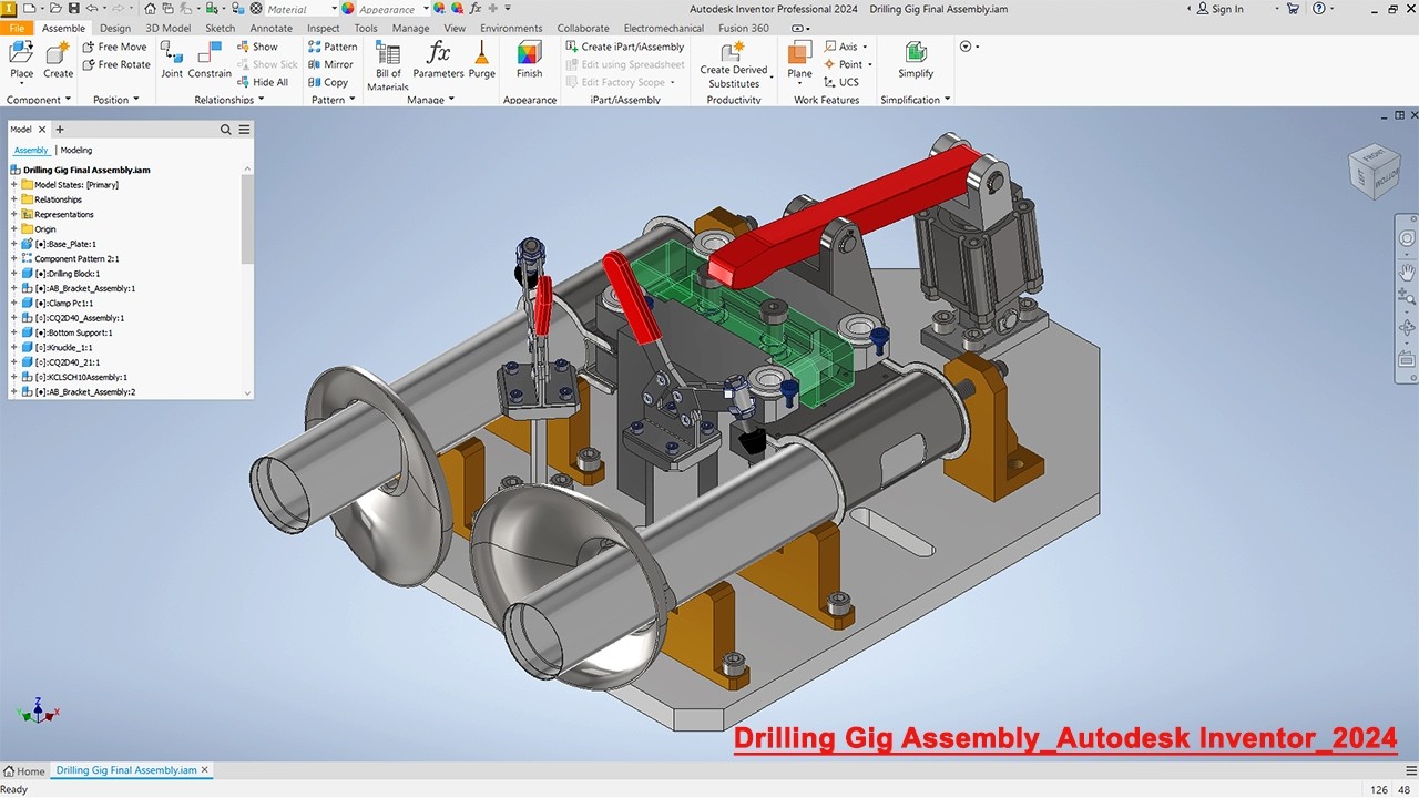 🔩 Drilling Jig Full Assembly Modelling Tutorial | Autodesk Inventor 2024