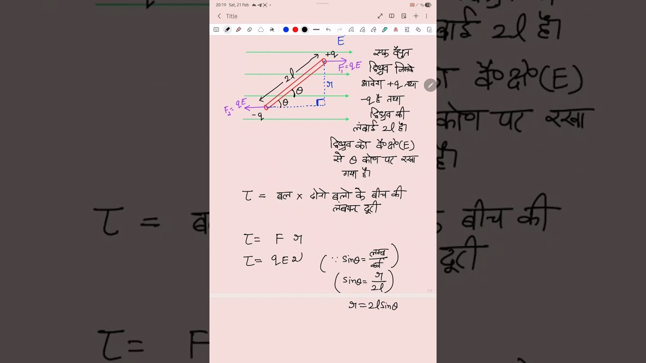 Chapter 01- L10- Torque on Electric Dipole placed in uniform electric field
