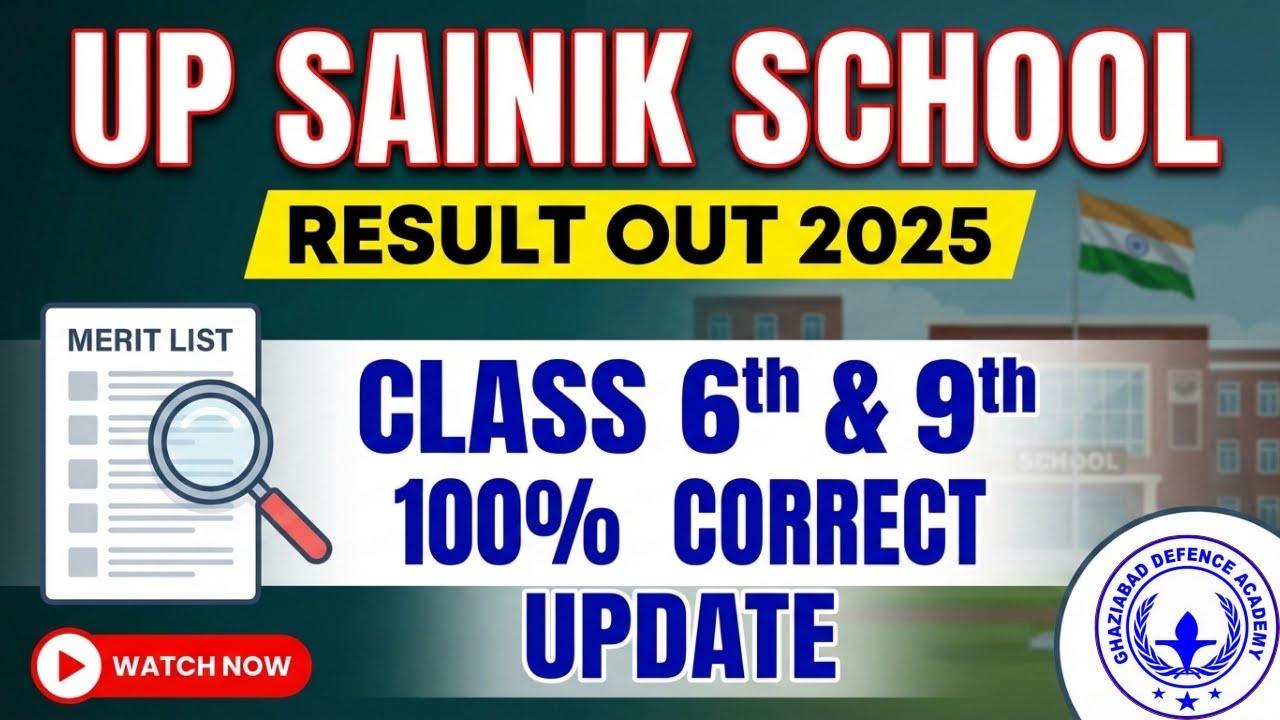 UP Sainik School Entrance Exam Result 2025 | Class 6 & 9 Result Update | GDA Ghaziabad