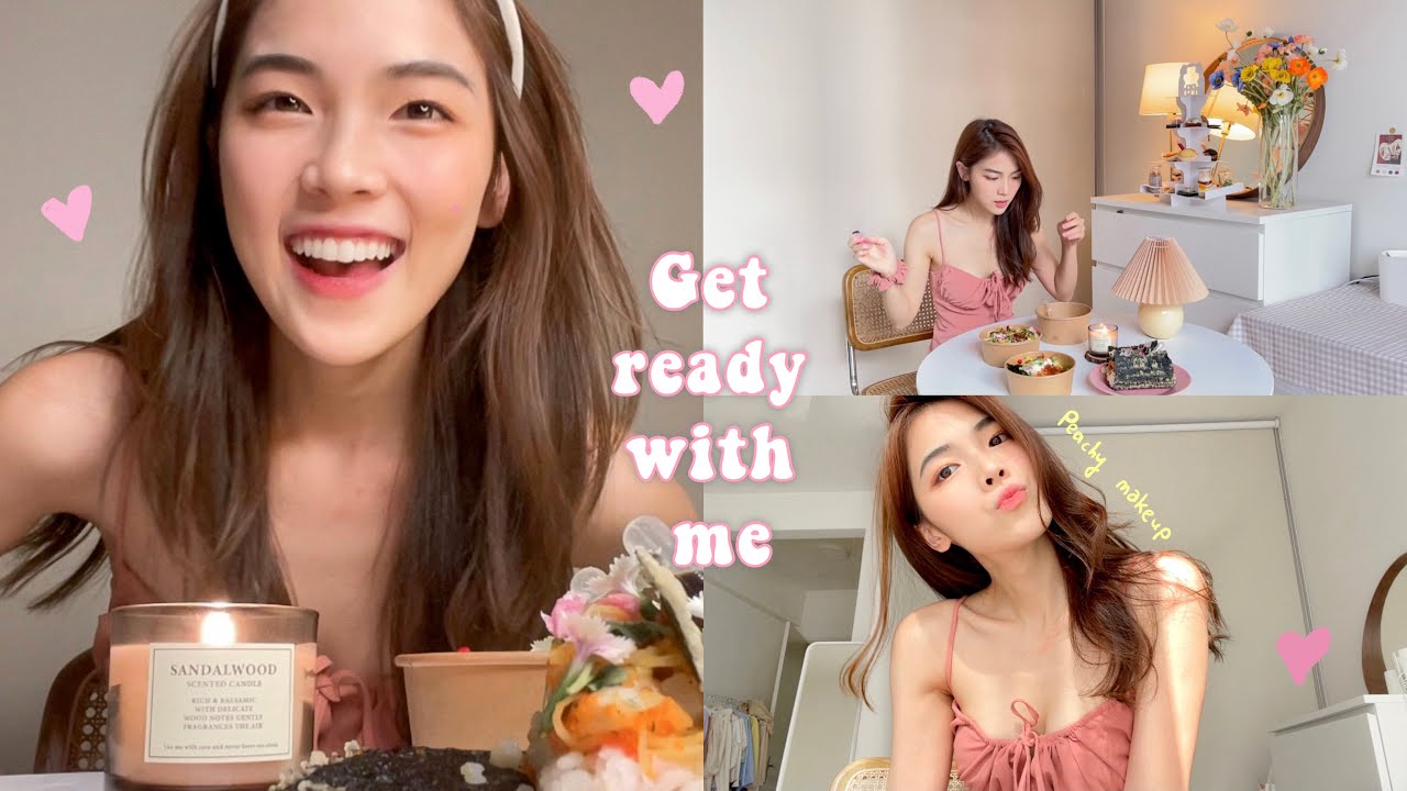 vlog ✿  跟我一起化妆约会吃烛光晚餐～ GRWM + glass skin peachy makeup 素颜妆🍑
