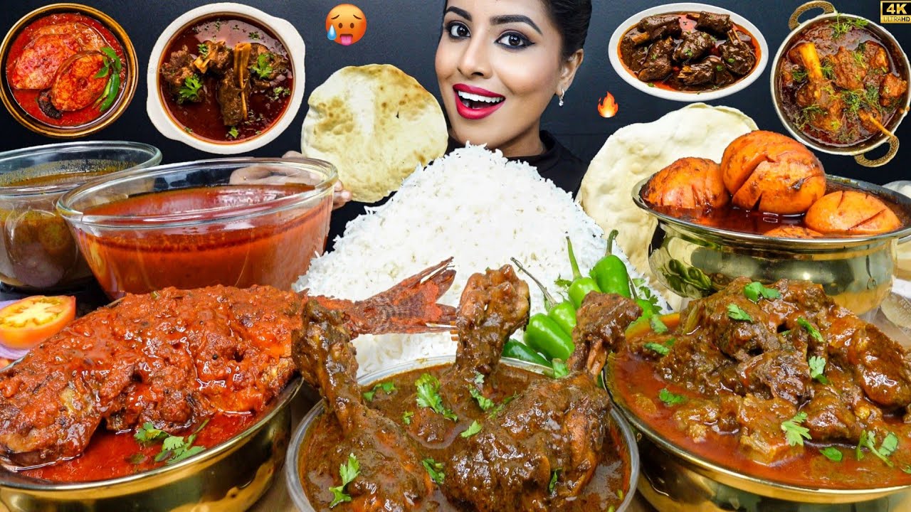 ASMR Eating Spicy Mutton Bhuna,Chicken Vindaloo Curry,Fish Fry,Rice Big Bites ASMR Eating Mukbang