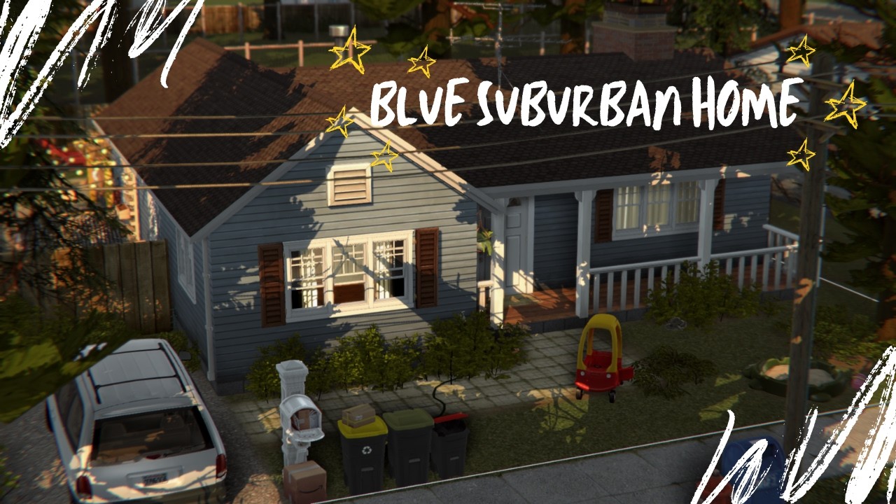 Blue Suburban Home🏡|| Sims 4 CC Speed Build