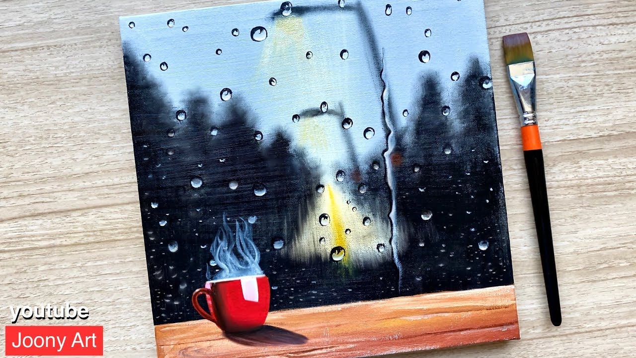 Rainy Day Acrylic Painting / step by step / Daily Challenge #68