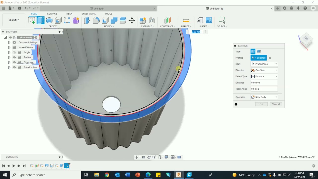 Fusion 360 Lampshade Corrugated circular Pattern - Circle v2