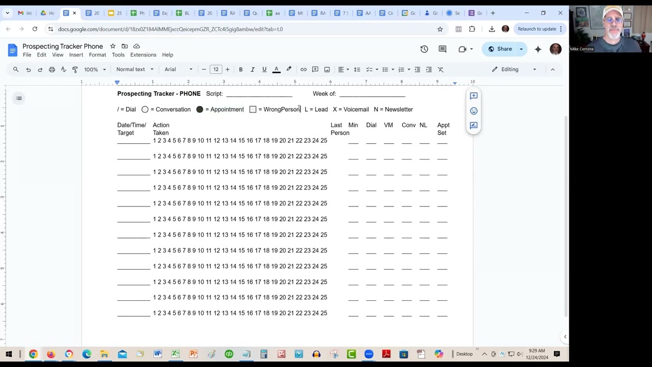 CBA0006 - Daily Prospect Tracking Sheet for a real estate agent.