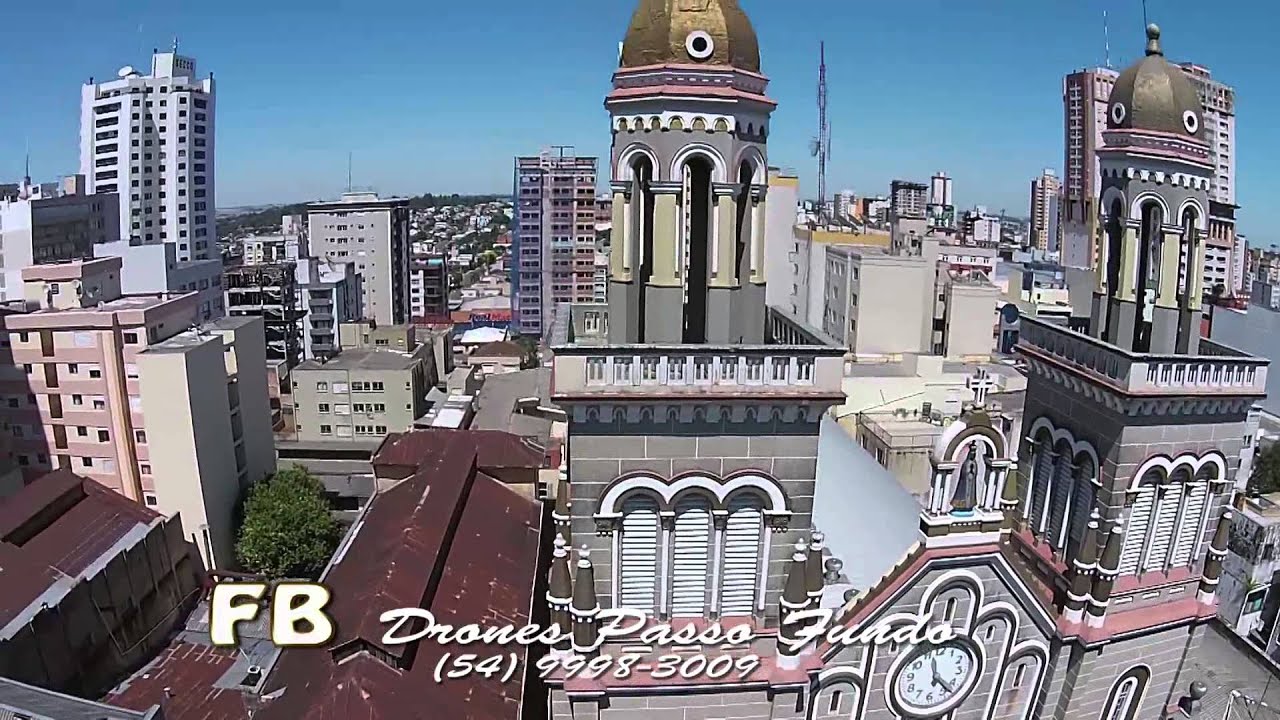 Drone Passo Fundo RS Centro da Cidade - Vista da Catedal e da Praça Marechal Floriano