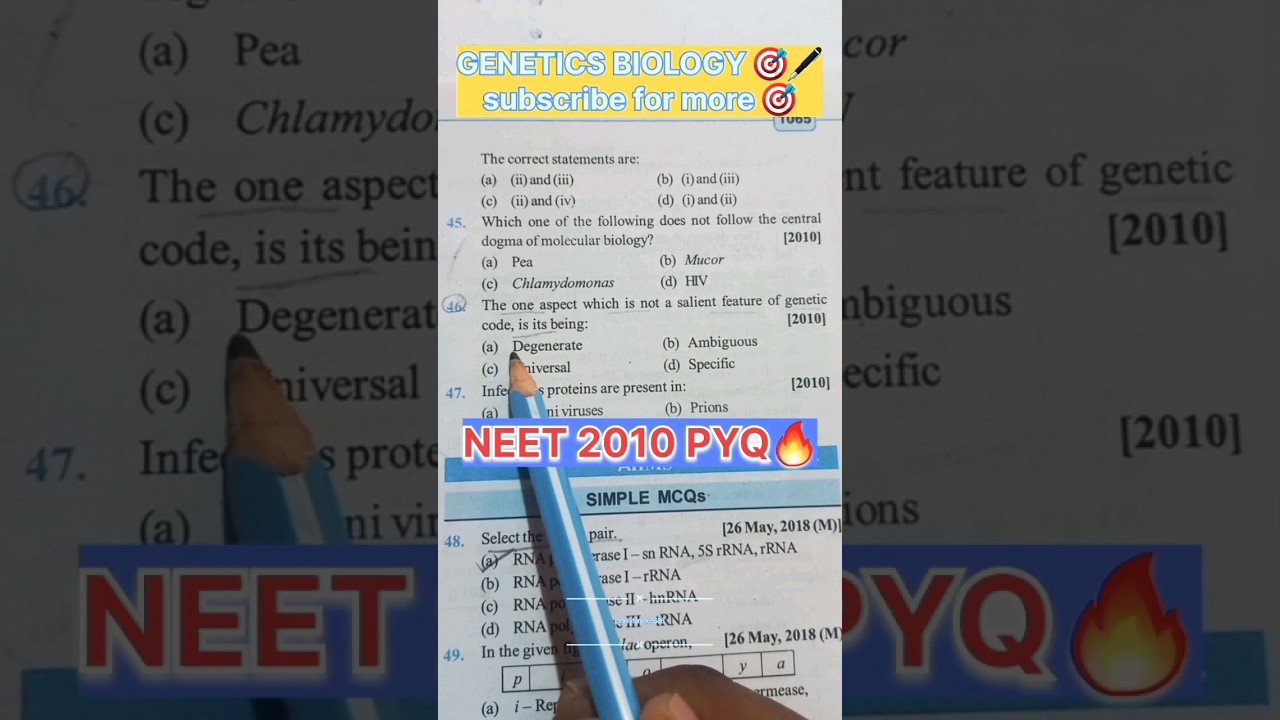 NEET 2010 PYQ 🖋🎯🔥II GENETICS BIOLOGY  #neet #aiims #mbbs #pw_motivation #viral #ytshorts