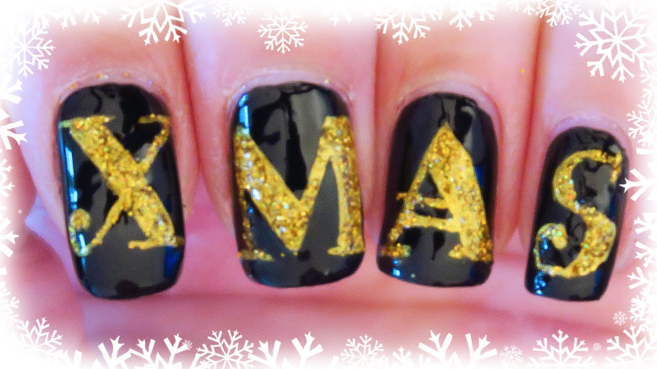 24. Merry X-mas Nail Art Tutorial | Advent Calendar 2015 // Hand Painted Christmas Nail Art at Home