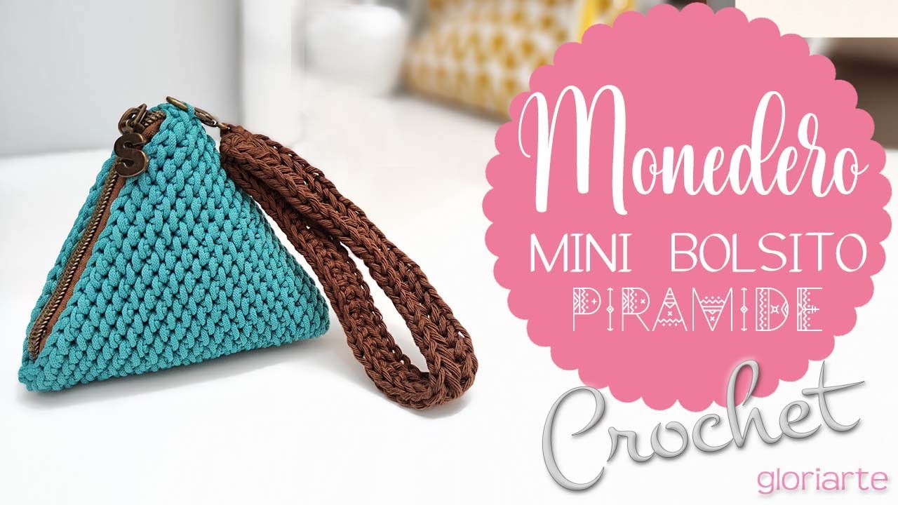 Monedero Mini Bolsita de GANCHILLO Pirámide + Correa Herringbone. Purse. Mini CROCHET Bag Pyramid.