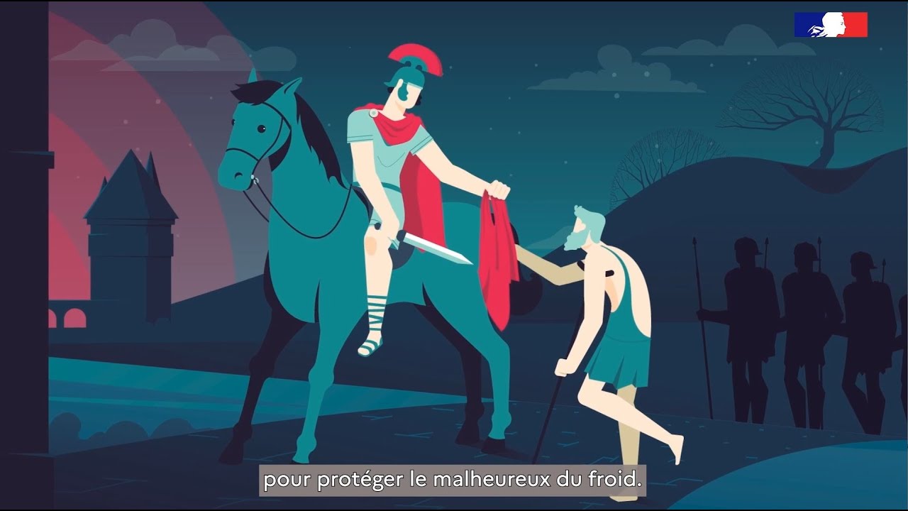 Dessin animé illustrant la vie du Saint Patron du Commissariat, Saint Martin