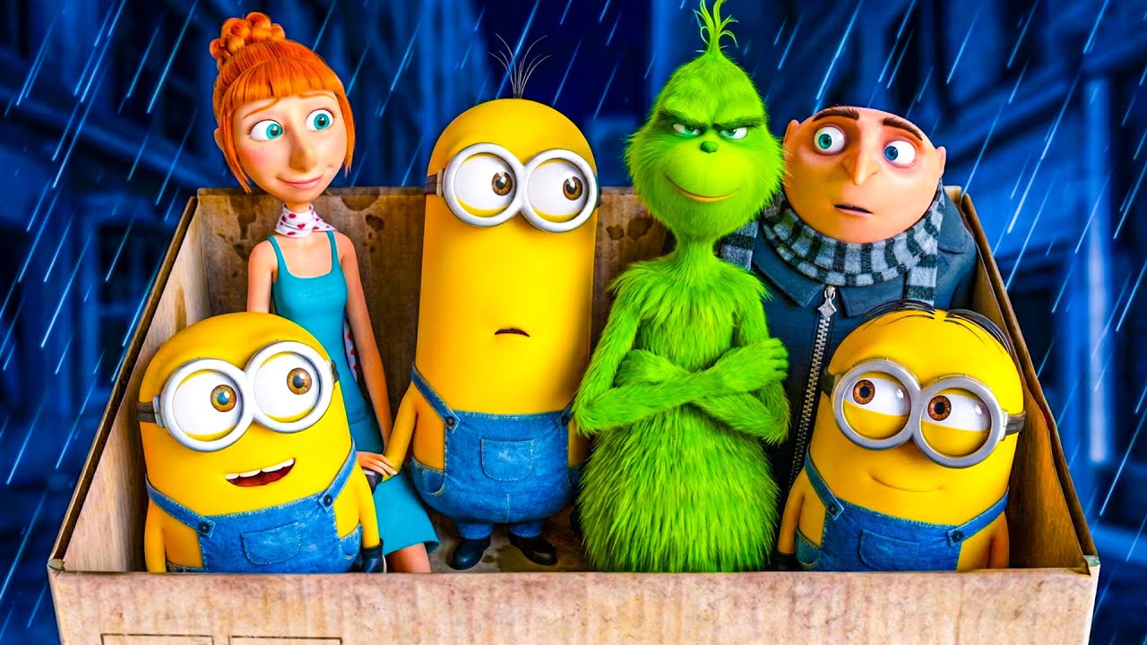Minions Chaos: When Everyone Gets Stuck Together in the Rain ☔🤣| Minions Grinch's Animation