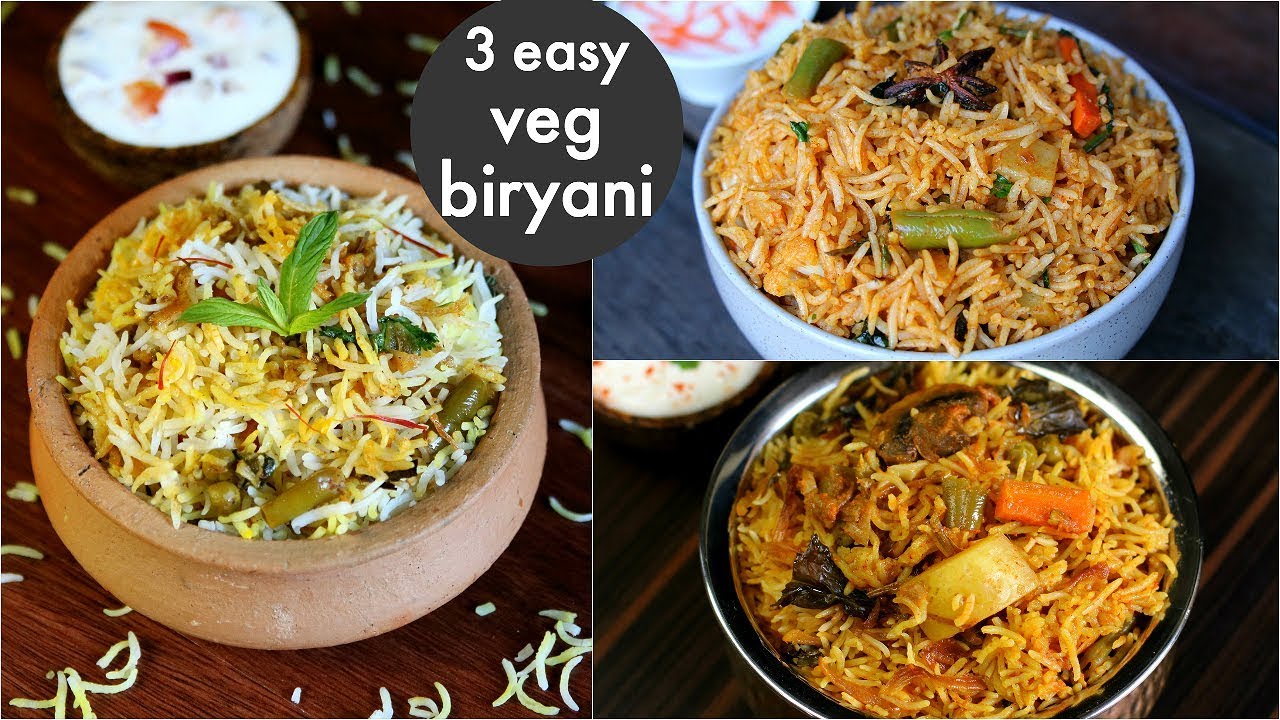 3 easy biryani recipes |  बिरयानी रेसिपी | veg dum biryani | cooker biryani | instant biryani