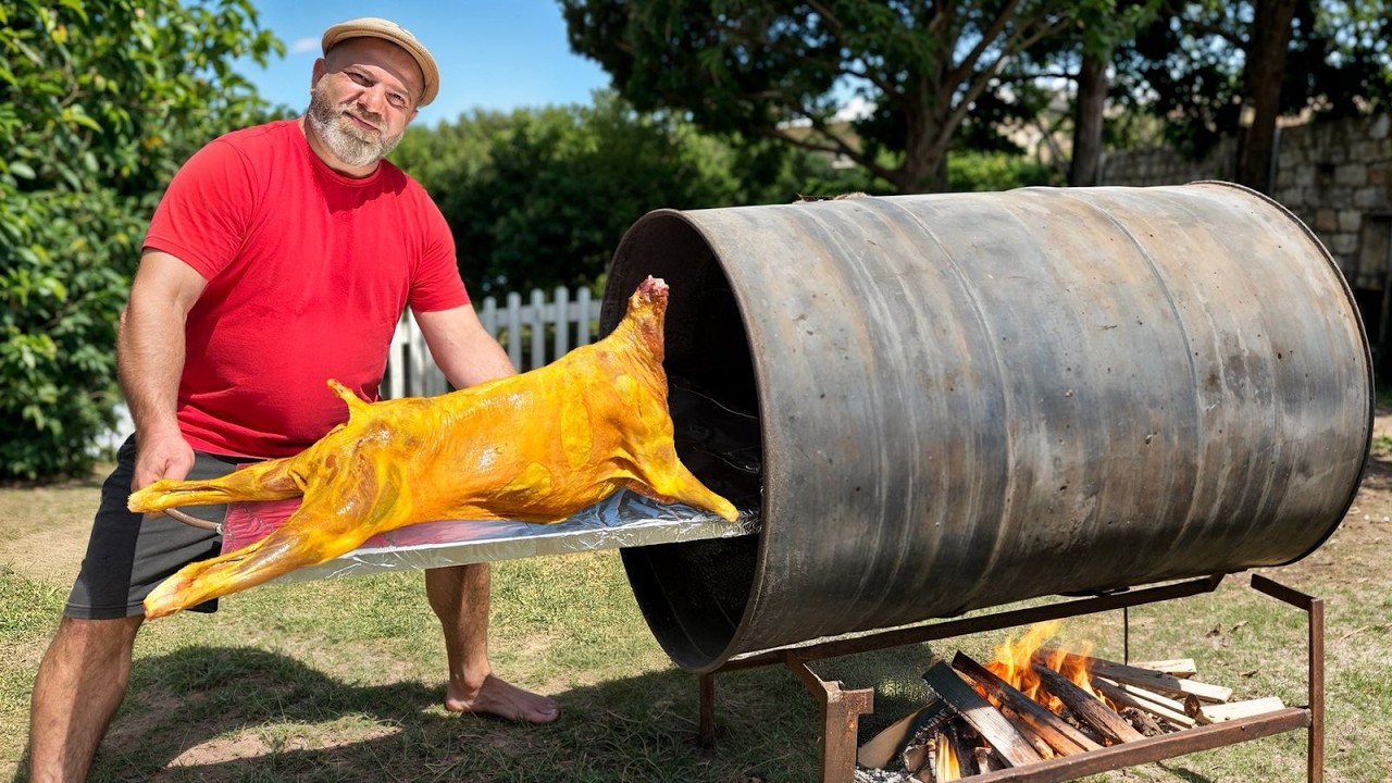 Roasting Lamb Full of Juicy Oranges and Grapefruit in a Barrel!