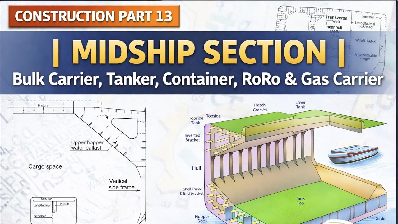 Construction Part 13 | Midship Section | Bulk Carrier, Tanker, Container, RoRo & Gas Carrier