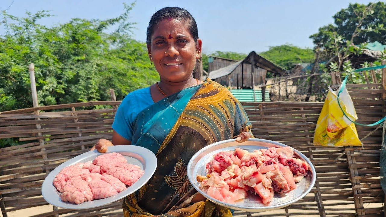 ஆட்டு மூளை வறுவல்,சிக்கன் கிரேவி அருமையான மதிய சாப்பாடு