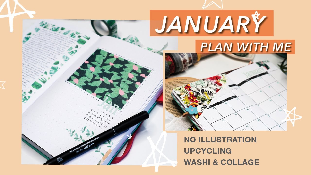 🌟January 2020 Bullet Journal Setup 🌟 NO ILLUSTRATION, Collaging, Upcycling, Dutch Door layout