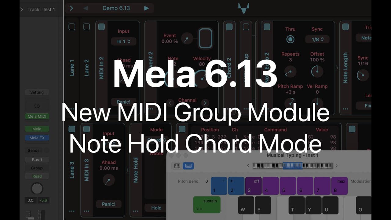 Mela 6.13: New MIDI Group module, enhancements to Note Hold