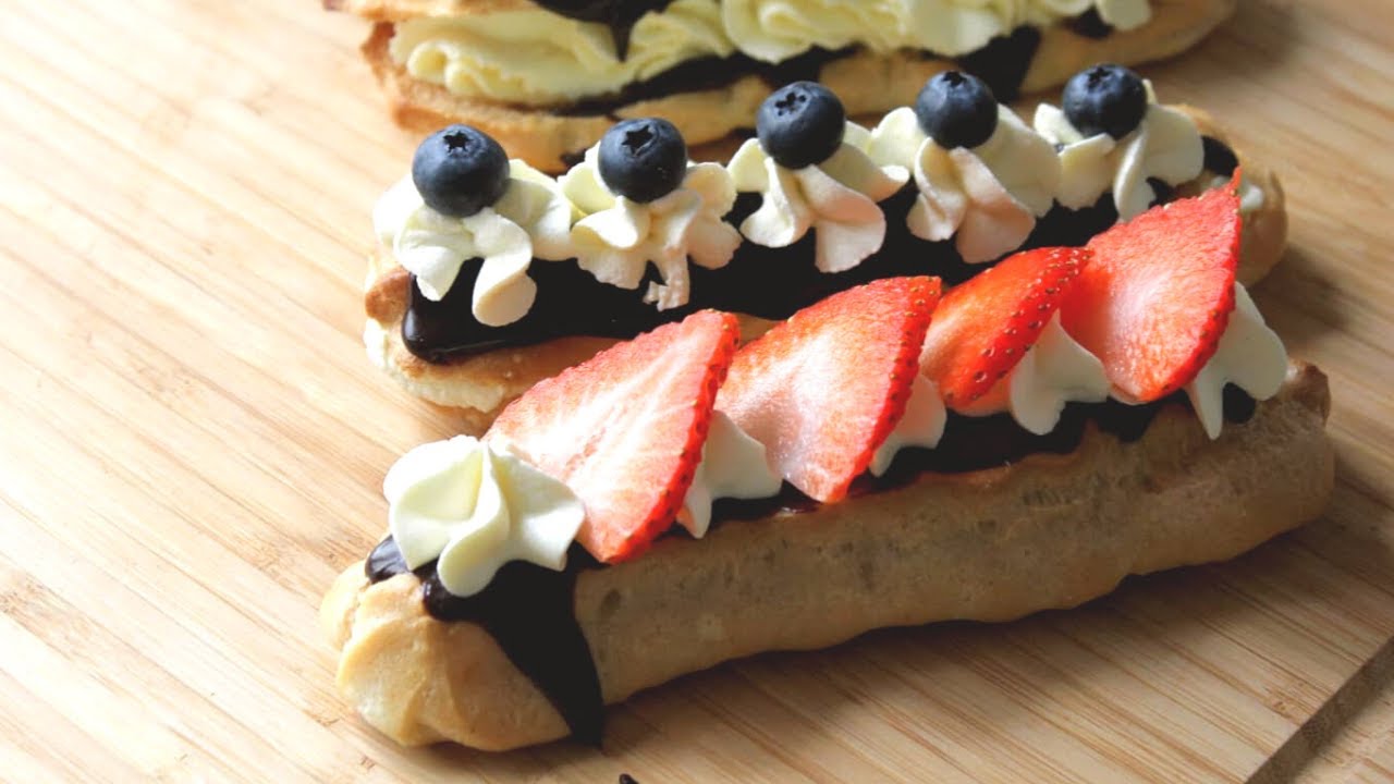 Chocolate Eclairs Recipe | Strawberry Eclairs with Whipped Cream