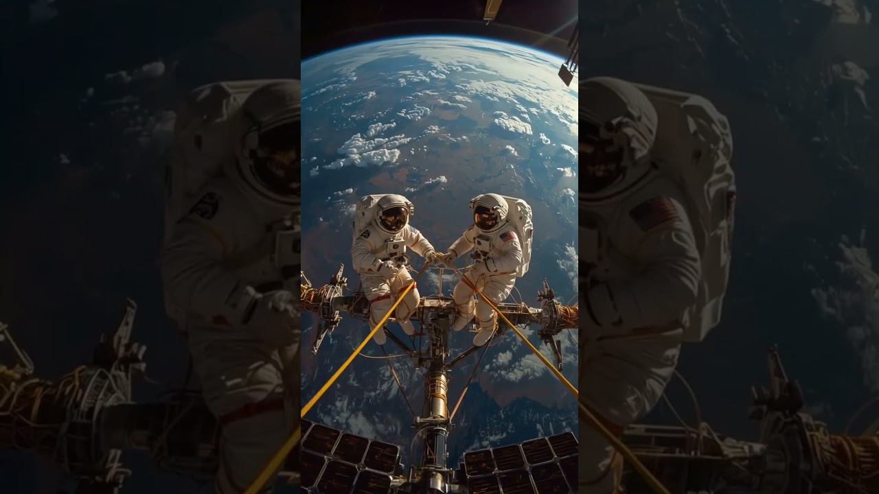 Two astronauts perform critical ISS maintenance against Earth&rsquo;s breathtaking canvas.#space #aivideo
