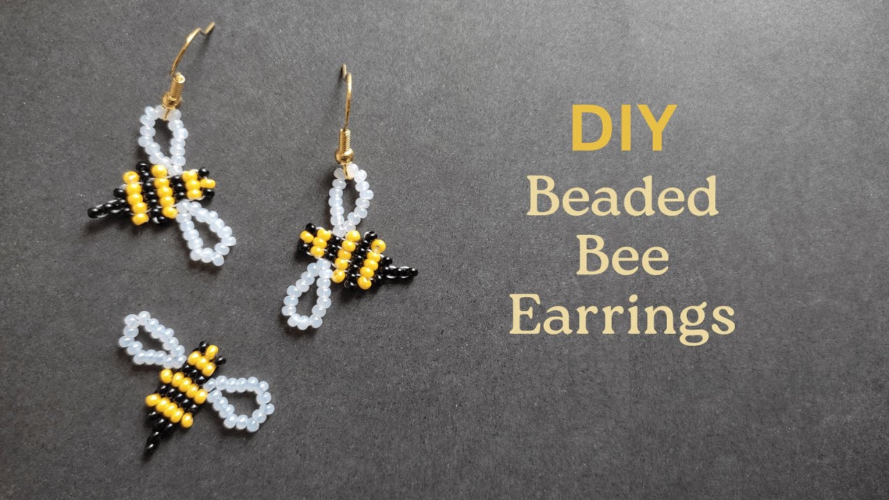 Small bee beaded earrings tutorial, beading for beginners