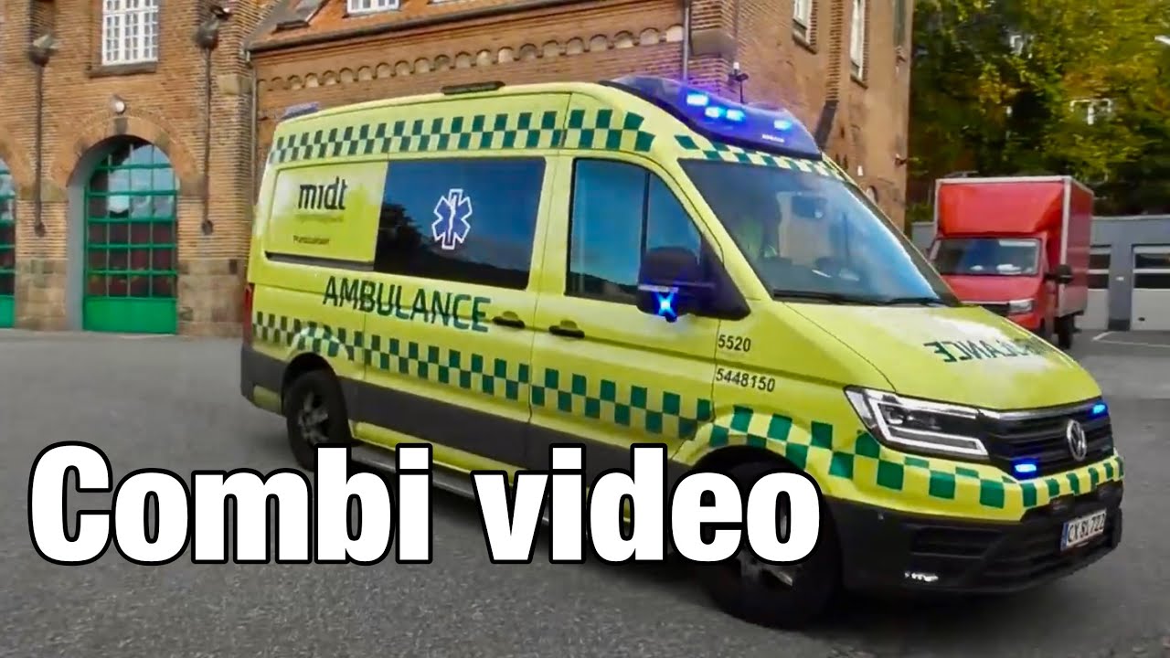 Combivideo brandbil, ambulance og politi i udrykning Firetruck, Ambulance and  police respond