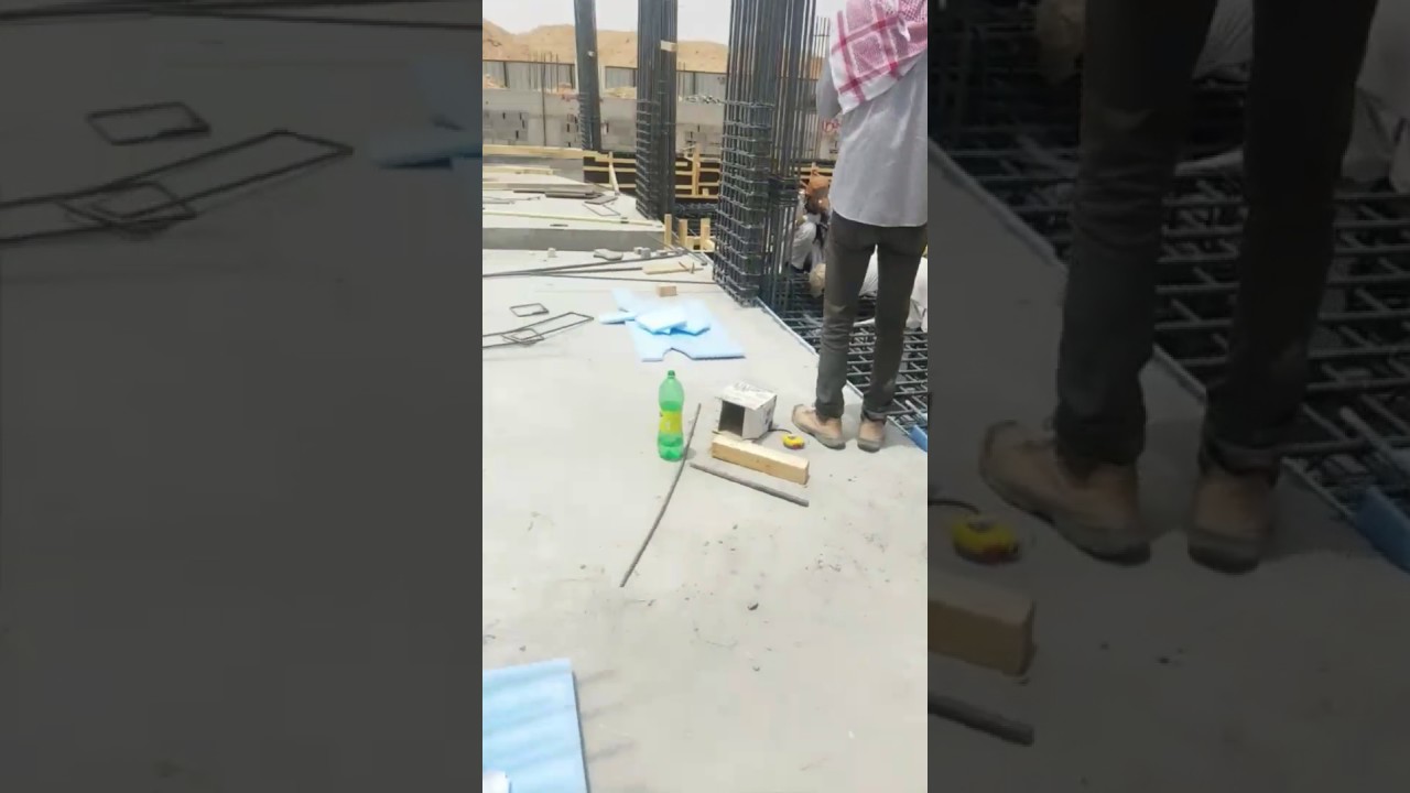 شرح طريقة تركيب الفاصل الإنشائي  وشدادات القواعد ذات الأعمدة الطرفية .