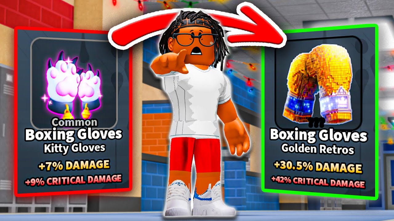В Roblox-боях в школе происходит смена оружия с худшего на лучшее.