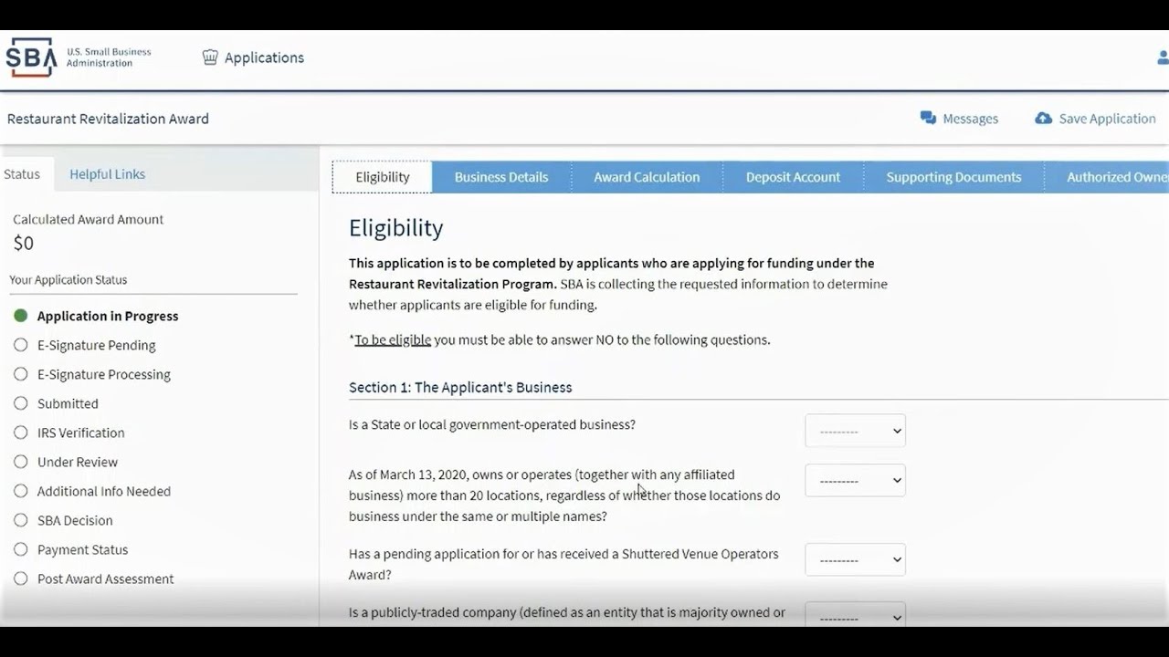 Early Access, Restaurant Revitalization Fund Portal Demo