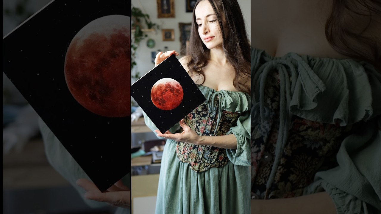I painted the lunar eclipse 🩸#oilpainting #bloodmoon #artprocess