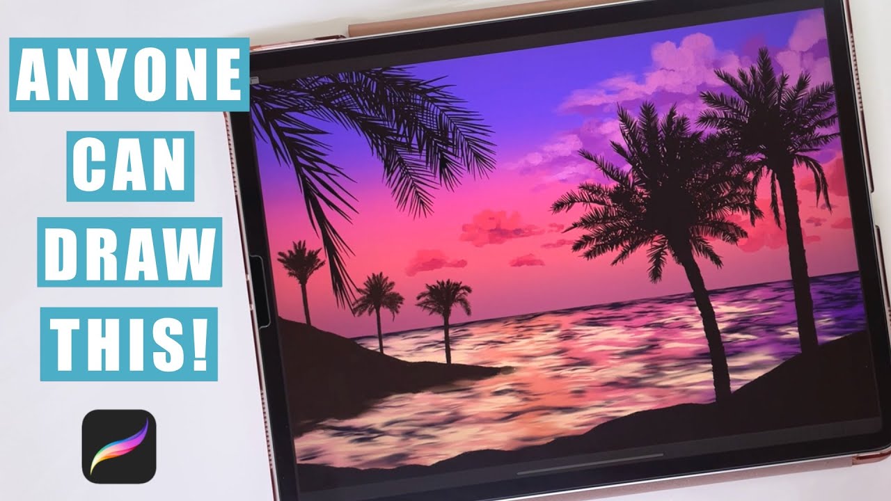 How to Draw Ocean Sunset | Tropical Landscape Easy Digital Art with Procreate Tutorial for Beginners