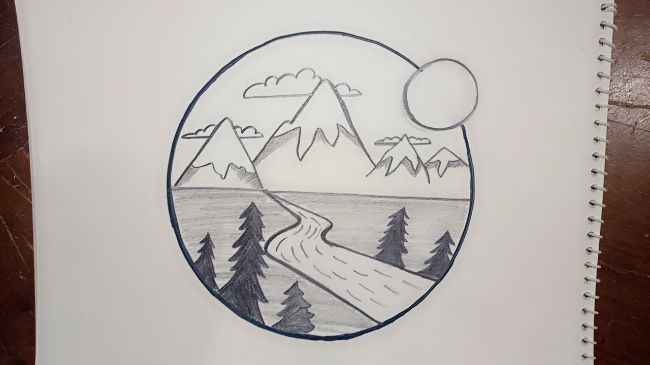 Circle scenery drawing easy || drawing pencil in circle easy || easy drawing 