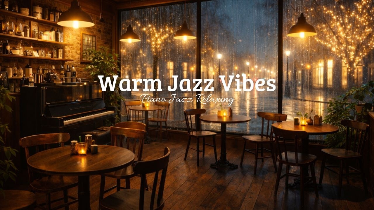 Warm Jazz Piano in a Rainy Café | Relaxing Night Coffee Shop Vibes