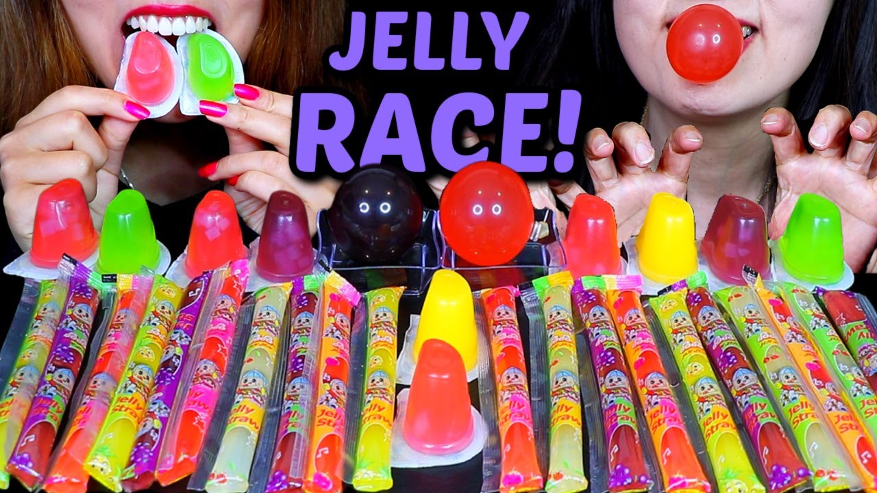 JELLY RACE! GIANT GRAPE JELLY, JELLY NOODLES, JELLY CUPS, JELLY STRAWS *PART 2 REMATCH | Kim&Liz Too
