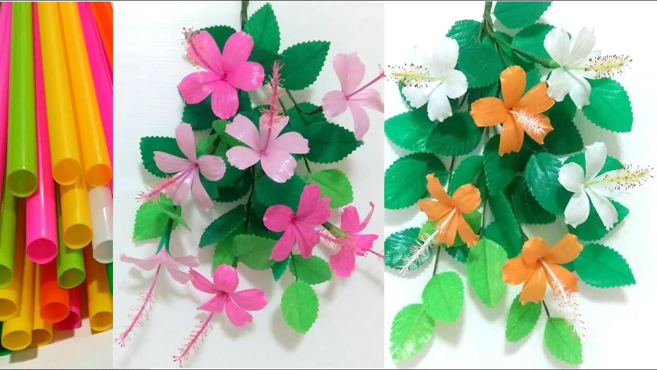 ดอกไม้จากหลอด ดอกชบาจากหลอด by มายมิ้นท์ Hibiscus flowers from straws.