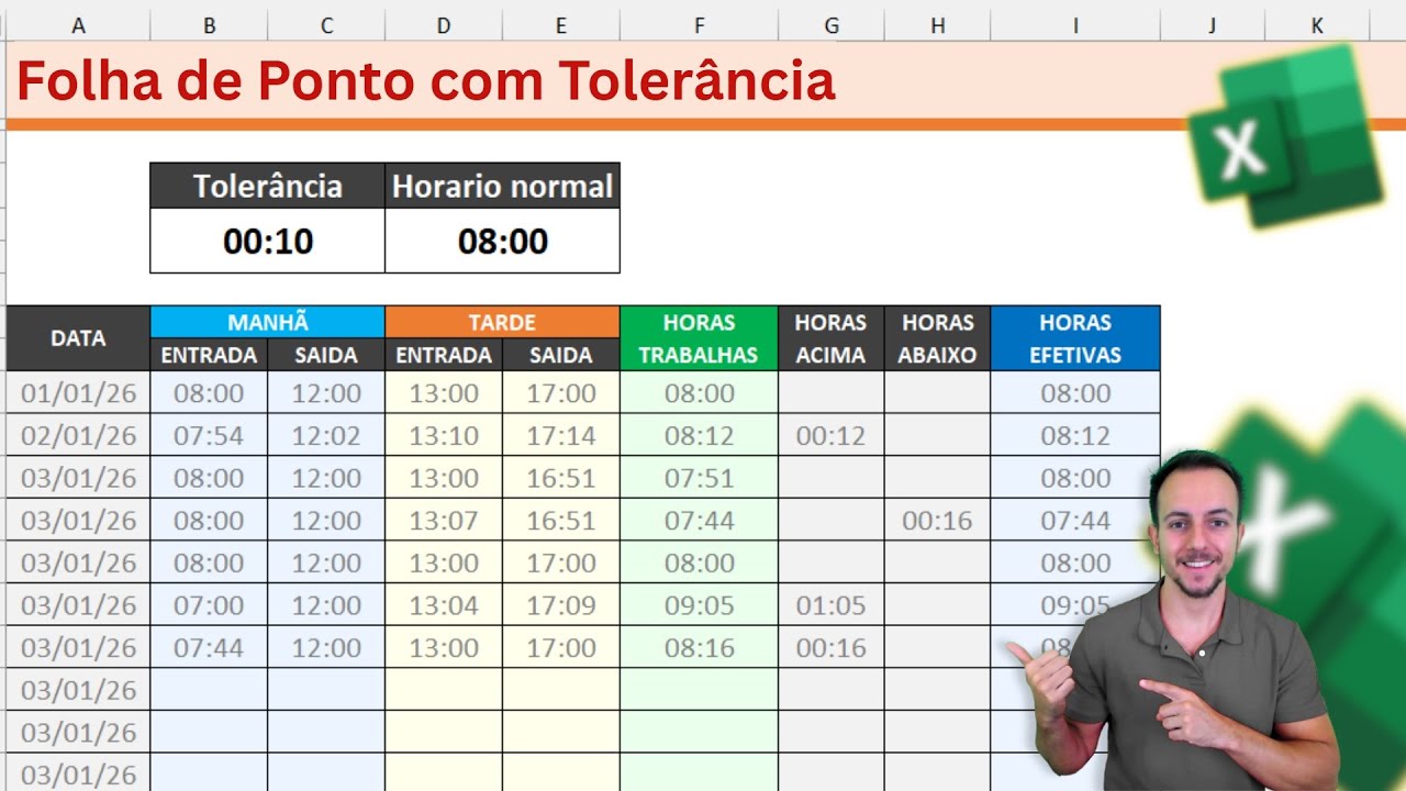 Planilha Folha de Ponto com Tolerância no Excel | Como Fazer