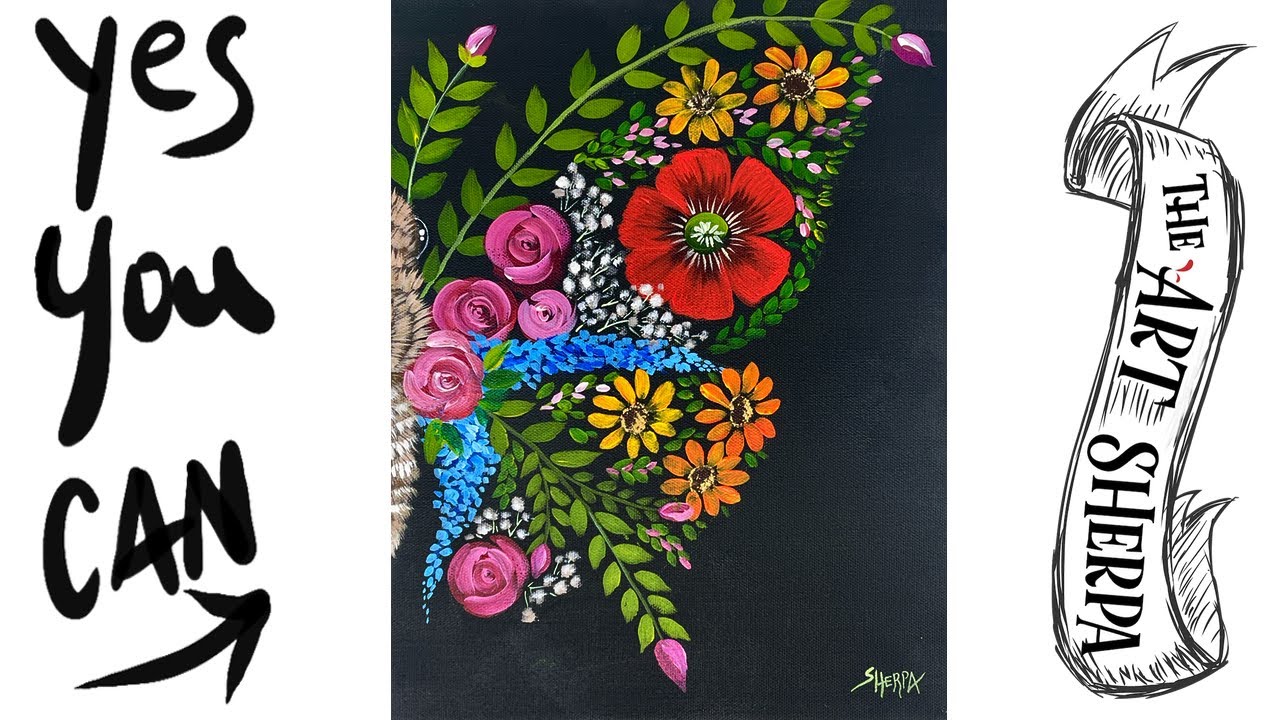 Garden Butterfly Floral 🌟🎨 How to Draw and Paint tutorial for Beginners: paint night at home
