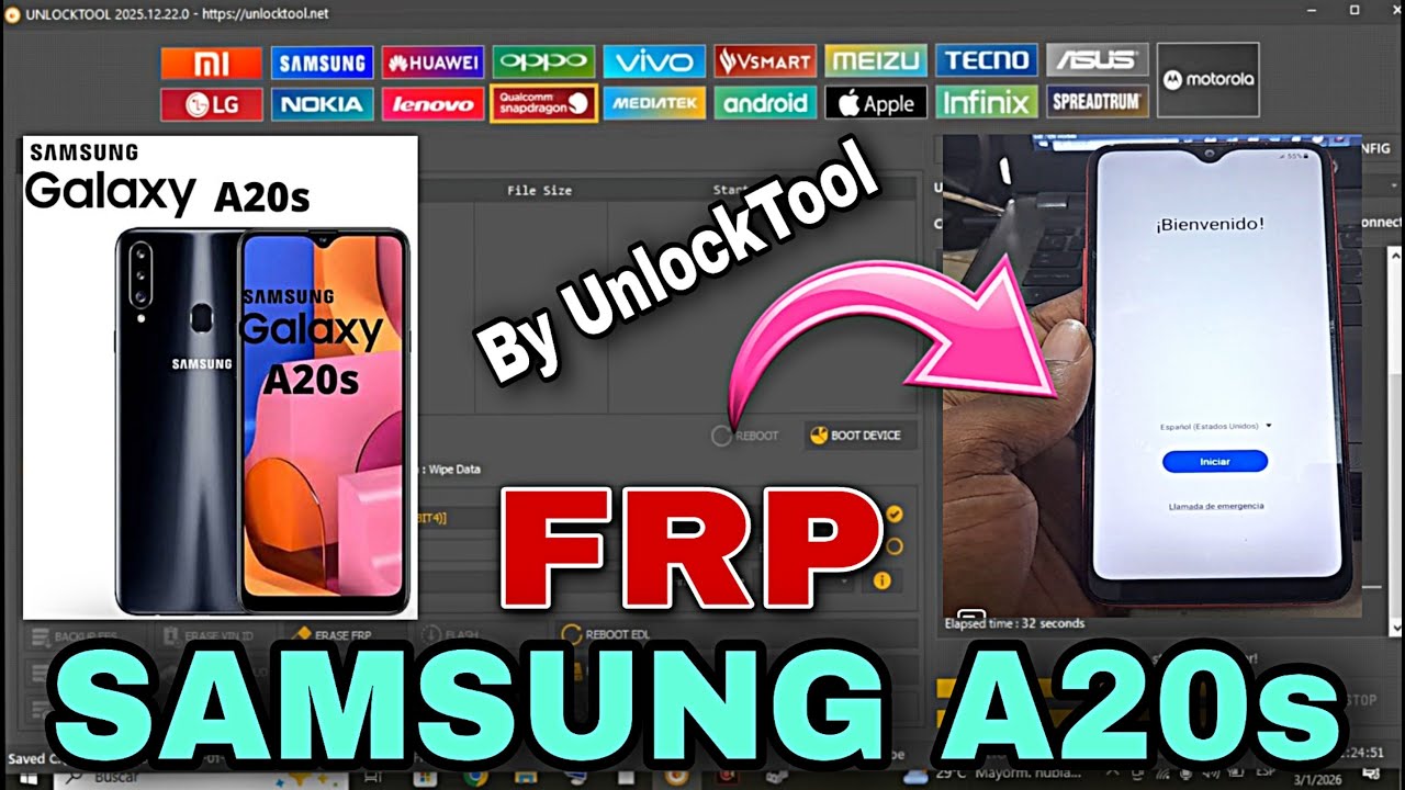 Frp Samsung A20s By UnlockTool, Bypass FRP SAMSUNG