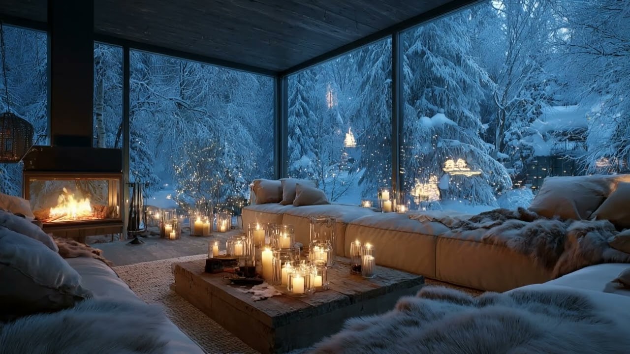 🔥🎼 Quiet Winter Piano Lounge | Snow Outside & Cozy Fire Inside | Focus Study Work Meditation Calm
